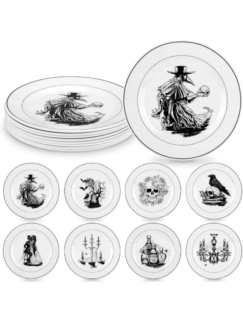 8 Pcs Halloween Dinnerware Set - Spooky Plates & Serving Dishes for Festive
